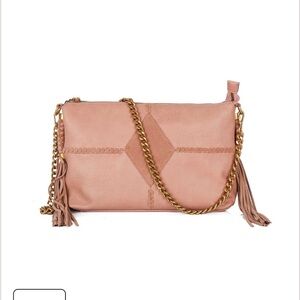 NWT Jessica Simpson Blush Pink Leather Tassel Crossbody with Gold Chain